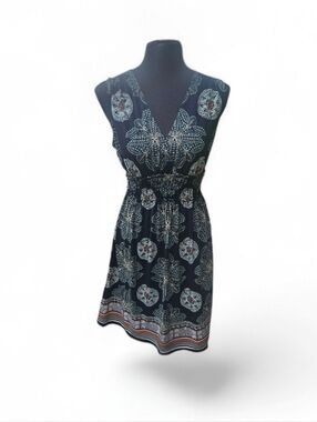 Max Edition Navy Floral Medallion V-Neck Mini Dress Size Small